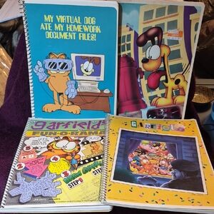 4pc Garfield Spiral Notebooks Set From The 80's 60 Sheets Wide Ruled